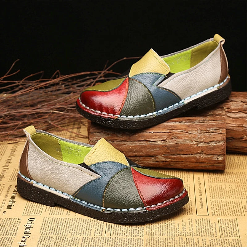 WOIZGIC Women's Ladies Female Woman Mother Shoes Flats Genuine Leather Loafers Moccasins Mixed Colorful Non Slip On Plus Size 42