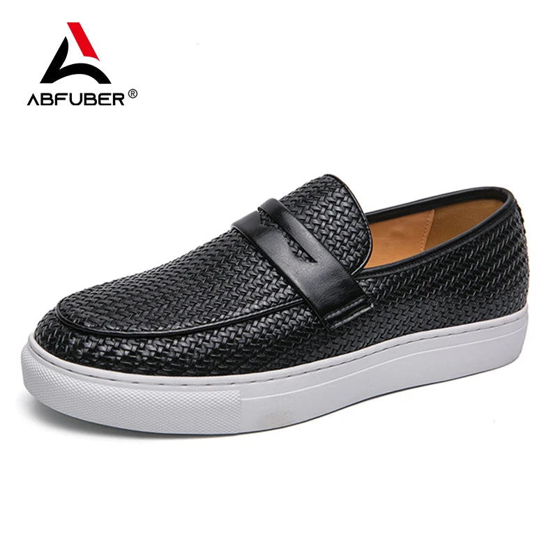 Fashion Slip On Loafers Men Shoes Board Soft Casual Leather Shoes Men Sneakers Party Weave Pattern Shoes For Man Flat Free