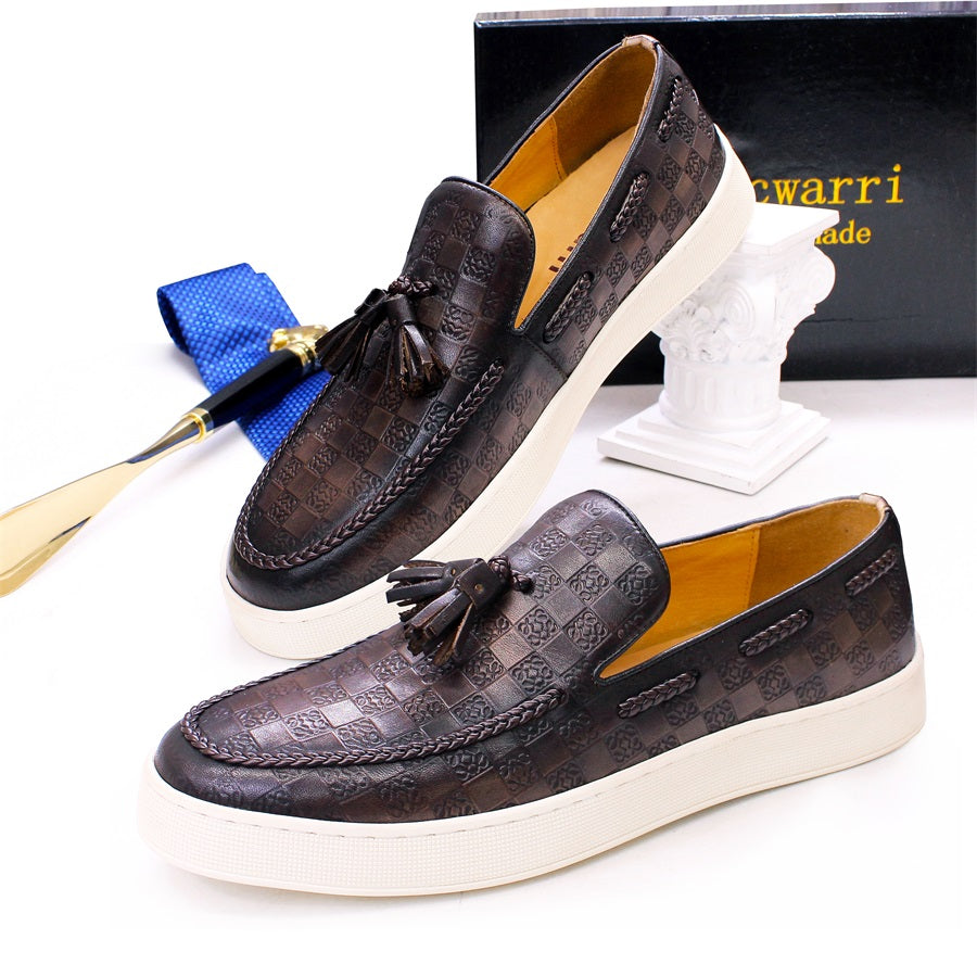 Leather Casual Men's Shoes Comfortable Flat Handmade Shoes Pattern Tassel Non-slip Shoes Banquet Party Dress Men's Shoes