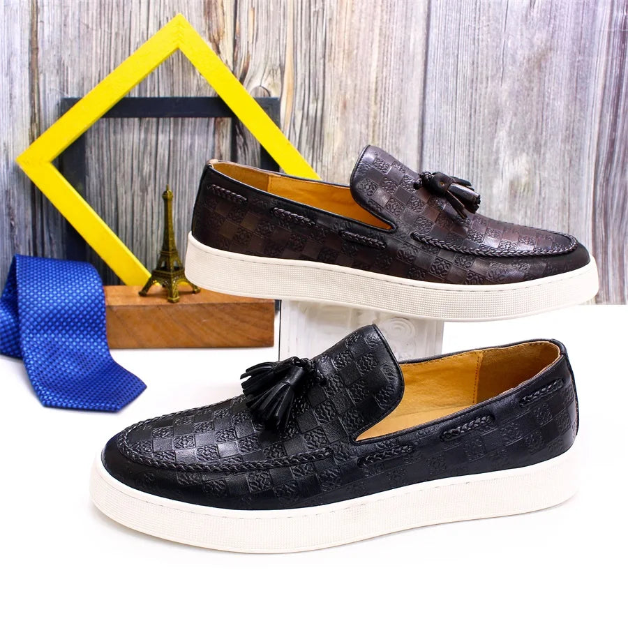 Leather Casual Men's Shoes Comfortable Flat Handmade Shoes Pattern Tassel Non-slip Shoes Banquet Party Dress Men's Shoes