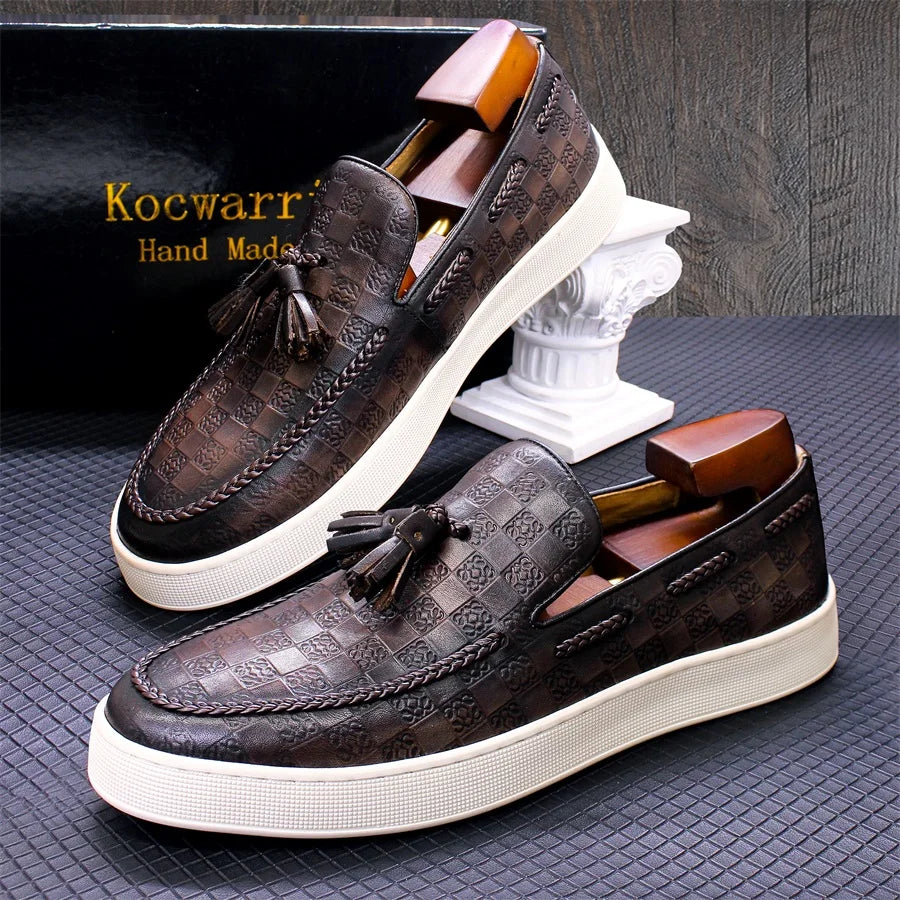 Leather Casual Men's Shoes Comfortable Flat Handmade Shoes Pattern Tassel Non-slip Shoes Banquet Party Dress Men's Shoes