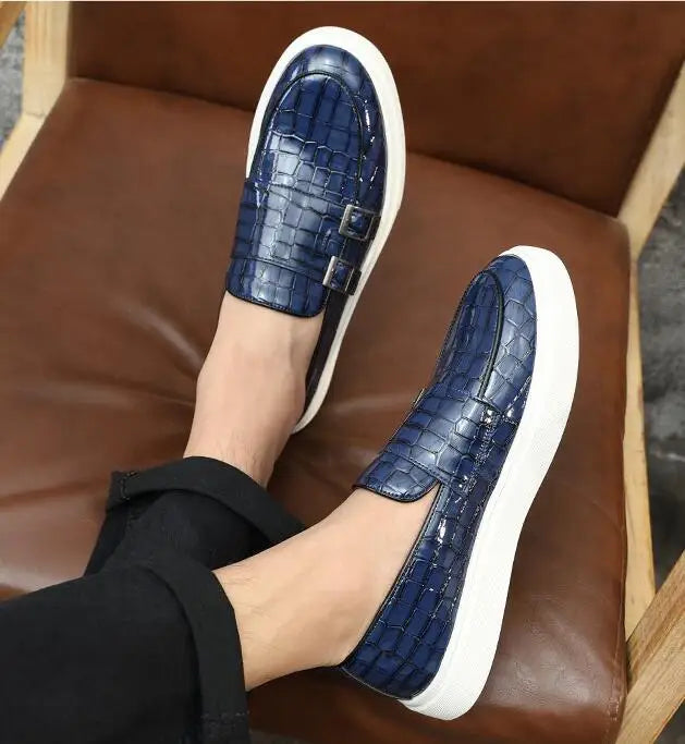 Men's Casual Shoes Crocodile Grain Leather Men Fashion British Style Loafers Mens Slip-on Outdoor Flats Monk Shoes