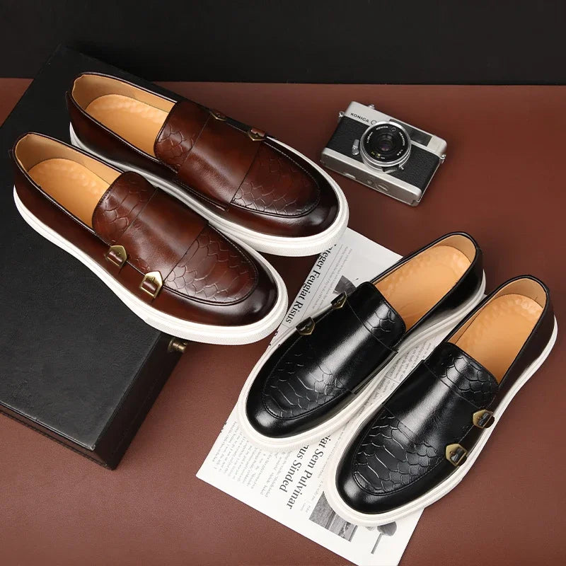 Retro Style Fashion New Men'S Black Brown Flats Monk Strap Leather Shoes Casual Loafers Formal Dress Footwear Shoes Men