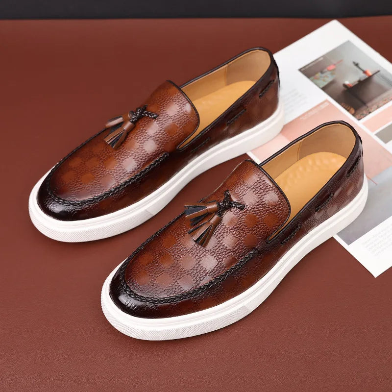 Tassel Mules Slip On Genuine Leather Mules British Style Concise Flat Casual Shoes Men's Shallow Loafers Big Size 38-46