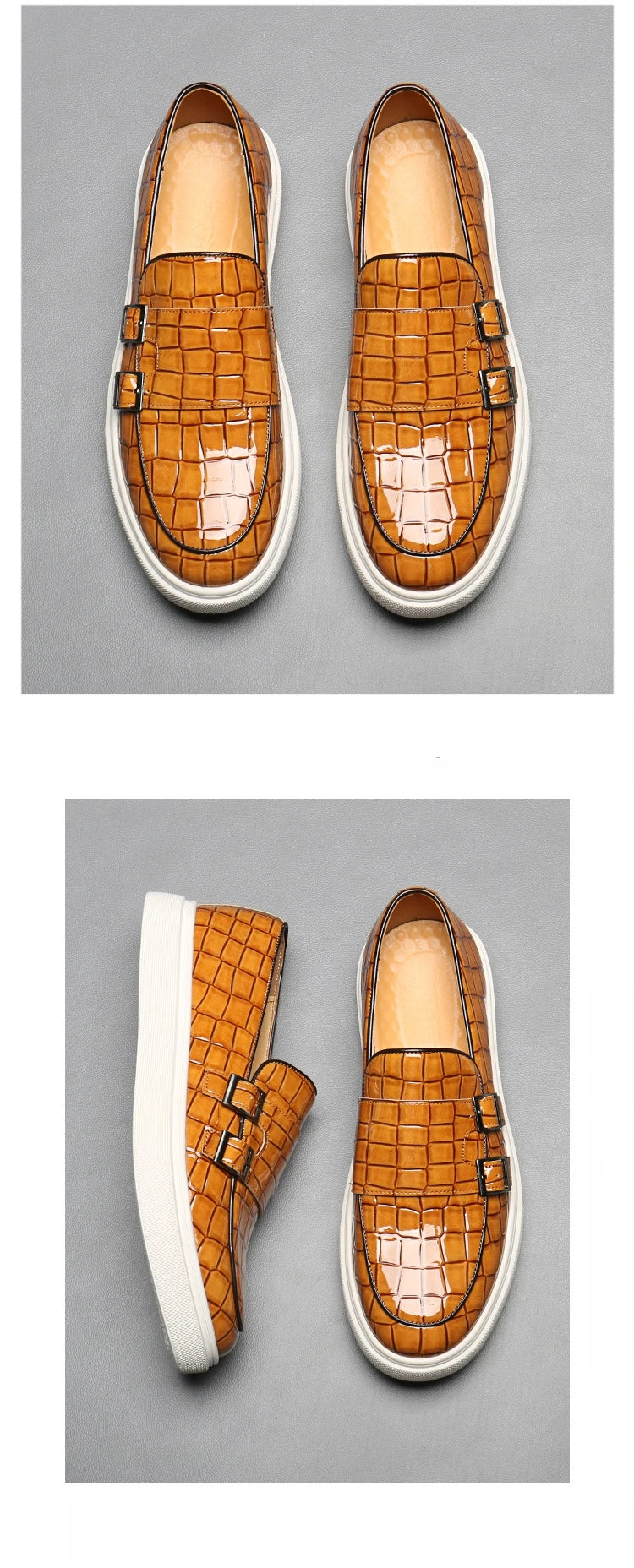 Men's Casual Shoes Crocodile Grain Leather Men Fashion British Style Loafers Mens Slip-on Outdoor Flats Monk Shoes