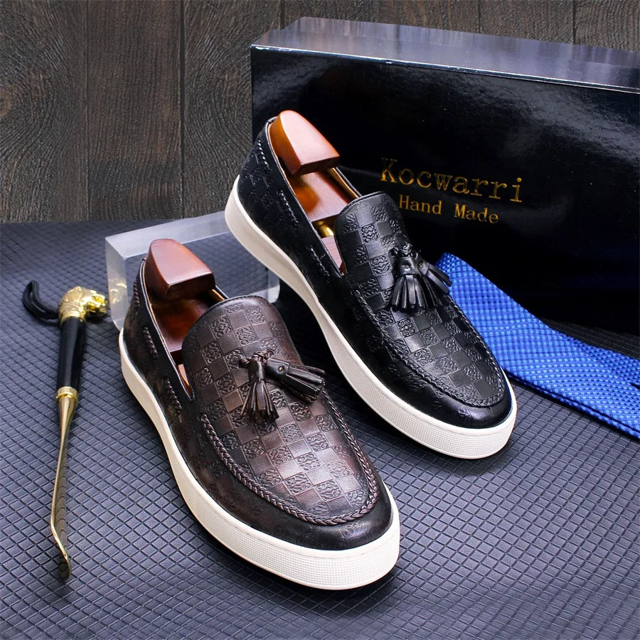 Leather Casual Men's Shoes Comfortable Flat Handmade Shoes Pattern Tassel Non-slip Shoes Banquet Party Dress Men's Shoes