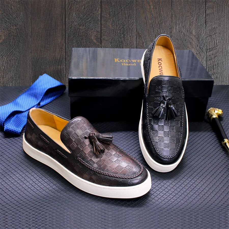 Leather Casual Men's Shoes Comfortable Flat Handmade Shoes Pattern Tassel Non-slip Shoes Banquet Party Dress Men's Shoes