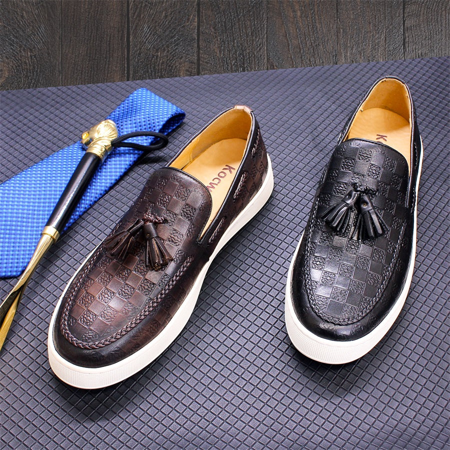 Leather Casual Men's Shoes Comfortable Flat Handmade Shoes Pattern Tassel Non-slip Shoes Banquet Party Dress Men's Shoes