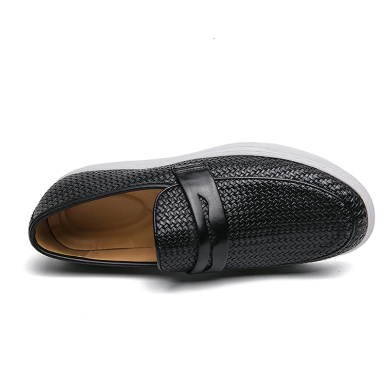 Fashion Slip On Loafers Men Shoes Board Soft Casual Leather Shoes Men Sneakers Party Weave Pattern Shoes For Man Flat Free