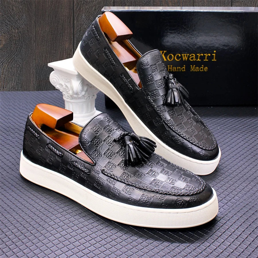 Leather Casual Men's Shoes Comfortable Flat Handmade Shoes Pattern Tassel Non-slip Shoes Banquet Party Dress Men's Shoes