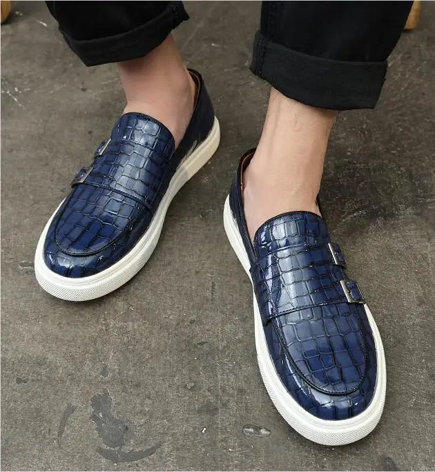 Men's Casual Shoes Crocodile Grain Leather Men Fashion British Style Loafers Mens Slip-on Outdoor Flats Monk Shoes